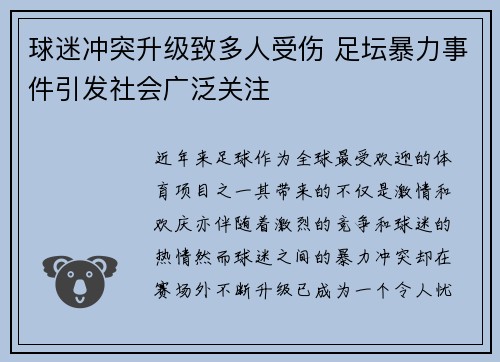 球迷冲突升级致多人受伤 足坛暴力事件引发社会广泛关注